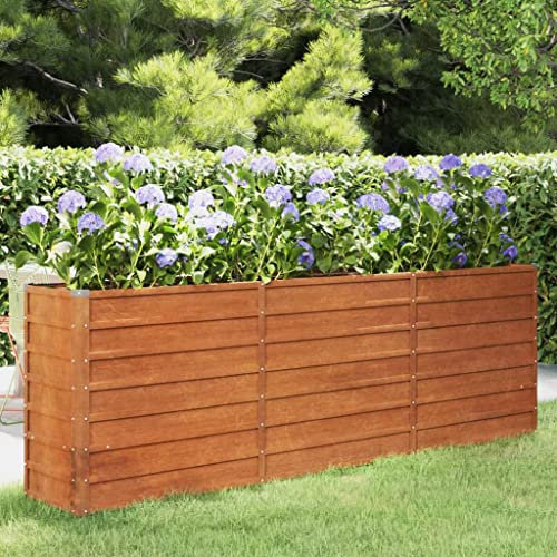 prissent Hochbeet für den Garten, Pflanzgefäß für den Garten, Pflanzgefäß aus Metall, rechteckiger Blumenkasten für den Außenbereich, rostfrei, 240 x 40 x 77 cm, Corten-Stahl