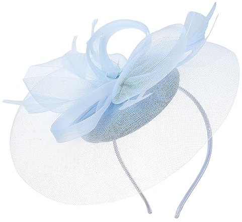 FRCOLOR Fascinator Hat Cocktail Tea Party Headwear Mesh Ribbons Headband Sky-Blue