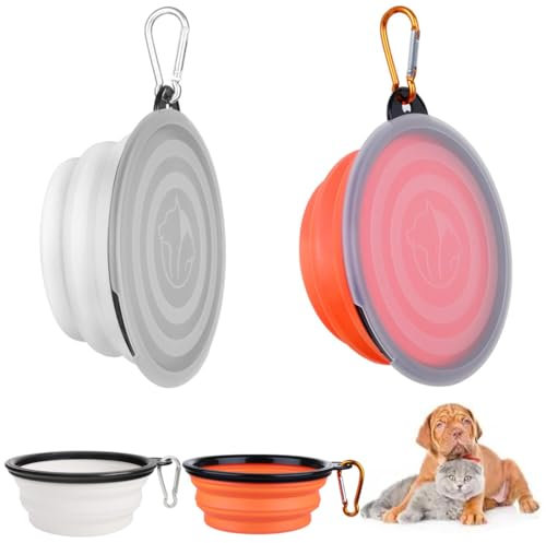 Cuencos plegables para perros de 2 piezas con mosquetón de 2 piezas, cuencos para mascotas de silicona, cuencos plegables para perros, para actividades al aire libre, viajes y perreras bebedero