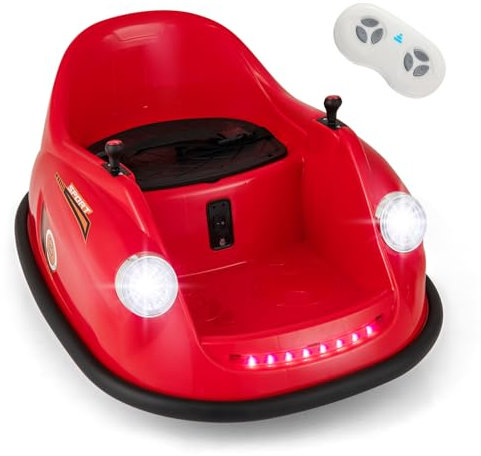 COSTWAY 12V Kids Bumper Car, 360-Degree Spin Ride on Toy with Joysticks, Remote Control, Flashing Lights and Music, Electric Bumping Cars for Boys Girls (Red)