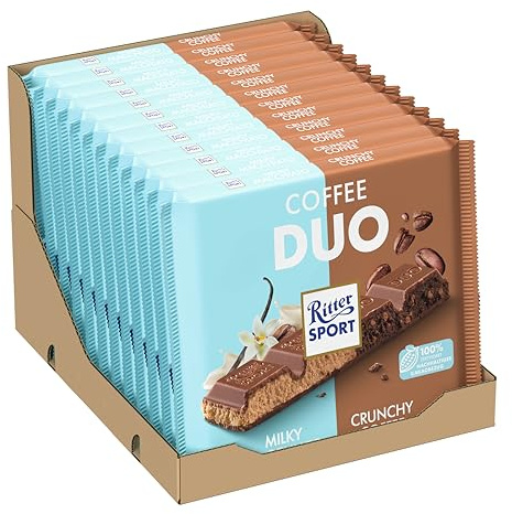 Ritter Sport Coffee Duo, große Tafel Vollmilchschokolade mit Milky Macchiato- & Crunchy Coffee-Füllung, ideal für Kinder & Erwachsene, perfekt zum Naschen und Genießen, Geschenkidee, 12 x 218 g