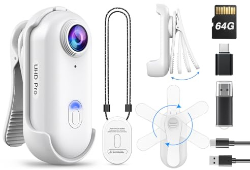 BOBLOV W4 2K Mini Body Camera, Wearable 64GB Camera with 360°Rotatable Clip & Magnetic Clip, 120 Minutes for Recording, Easy to Use and Take for Lecture, Traveling and Outdoors Activities (WT64GB)
