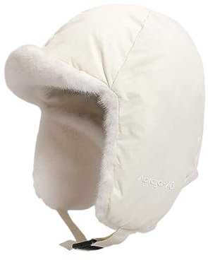 ZALXOZYL Fliegermütze Mit Bommel für Herren Warmes Plüsch Wind- und Kälteabweisendes Beanie für Outdoor-Sport Wärmeschutz für Die Wangen Weiß Einheitsgröße