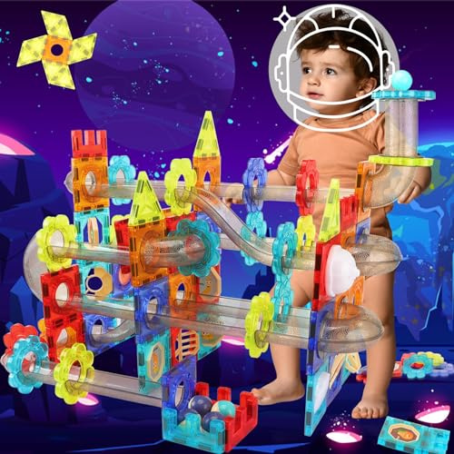 SVYHUOK Bloc Construction Magnetique Enfant, 74 Pièces Jeux de Construction Magnétiques Colorés Empilables, 3D Éducatifs Créatif Puzzle Jouet, Cadeau pour Garçons et Filles