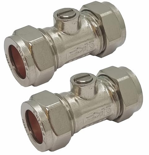 Isolation valve 15mm 2 Pack - WRAS Approved Plumbing Fittings - Chrome Valve Compression & Easy Installation - Fitting Stopcock & Stop Tap Water Shut Off