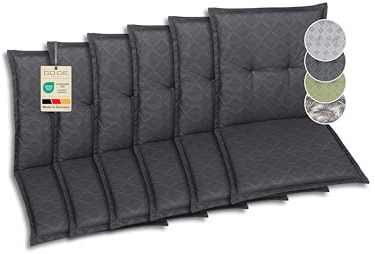 GO-DE Textil Bequeme und attraktive Polsterauflagen für Niederlehner-Gartenstühle (6er-Set, Rautenlinien anthrazit, Niederlehner)