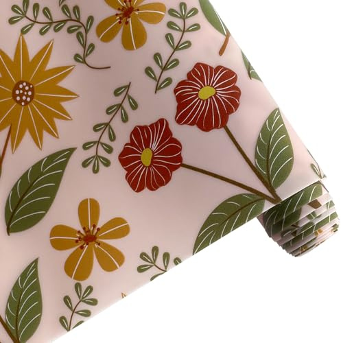ONEART | Yellow Flower Printed Pink Jelly Vinyl Roll 12×54 Floral Translucent PVC Vinyl Fabric 0.7 mm for DIY Crafts Sewing