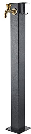 WJFTODAY Columna de Agua de jardín de Acero Inoxidable Cuadrada de 95 cm, Columna de aguare, Soporte de Manguera de jardín con 2 grifos de latón, Fuente de Columna de jardín para irrigación de jardín