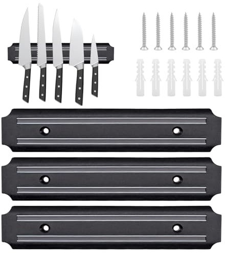 JJYHEHOT Magnetleiste Messer, 3 Stück 19cm Messerhalter Magnetisch, Edelstahl Magnet Messerhalter mit Schrauben, Universeller Wandmontage Magnetleiste Messer Halter für Messer und Küchenutensilien