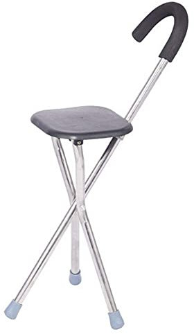 Wanderstock mit Sitzstock Krücke Stuhl Leichter dreibeiniger Hocker Edelstahl-Stahlmaterial Sittebrett faltbar Gummi-Fußpolster groß Unisex für ältere Menschen als Geschenk für ältere Geschenk