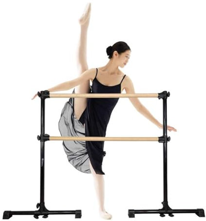 SnamicE Doppelte Ballettstange, freistehende Tanzstange mit Holzoptik, verstellbare tragbare Ballettstange für Erwachsene und Kinder Stretching, Ballettausrüstung,