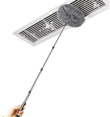 Moxeupon Plumeau télescopique pour plafond haut, avec tige d'extension pour une grande portée, kit de nettoyage réutilisable avec tige télescopique en aluminium pour meubles d'extérieur
