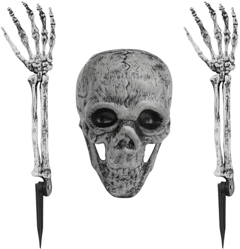 TenaLucy Halloween Decorazioni Spaventoso Halloween Decorazioni Esterno Teschio Finto e Set di Mani Teschio Decorativo Realistico Decorazionis Halloweens Casa per Giardino Cimitero Feste