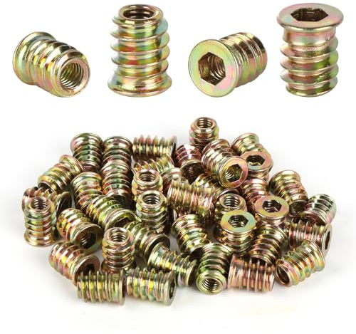 Pack of 40 Screw-in Nuts M6, M6 x 15 mm Threaded Insert Wood, Galvanised Hex Hexagon Socket Threaded Sleeve, Sleeve Nut M6, Drive-in Nuts for Steel Pine Plywood Composite Panels