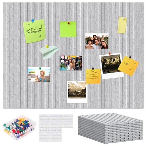 Filz Pinnwand Selbstklebend 300 * 300 * 9mm, 12 Stück Filzboard Memotafeln mit 60 Pinnnadeln, Pinnwand Filz, Memo Boards, Bulletin Board Wanddekoration für Büro Küche, Fotos Memos