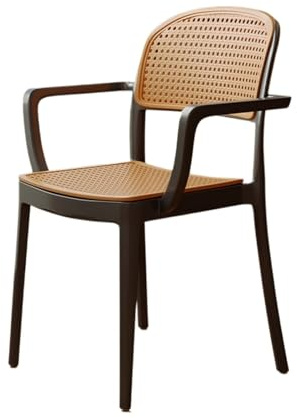 Silla moderna de ratán, silla de bistró para interiores y exteriores, con reposabrazos, silla decorativa de tela para todo tipo de clima para patio y restaurante (negro)