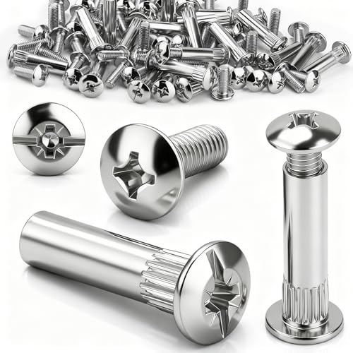mawmuaw Lot de 20 vis de connexion M6 x 65-76 mm, en acier nickelé, écrou à douille et vis M6, cruciforme, connecteur d'armoire, vis à douille pour réparation, montage