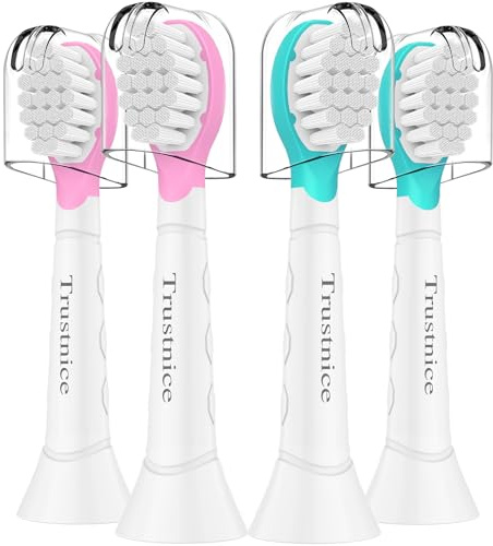 Trustnice Mini spazzole di ricambio compatte per testine Philips Sonicare Kids, compatibili con Philips Sonicare per bambini, a partire dai 3 ai 7 anni, confezione da 4