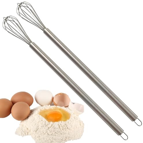Lot de 2 fouets en acier inoxydable de 23 cm avec long manche, petit fouet en acier inoxydable pour faire mousser, battre la crème, mélanger les œufs