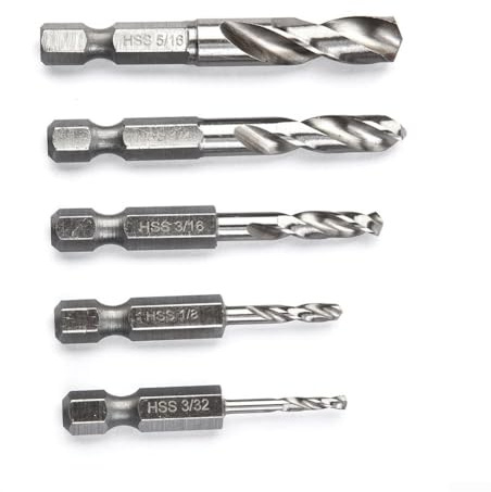 5 pcs For Stubby Drill Bit Set with 1/4 Hex Shank for Metal and Plastic, Quick Change M2 High Speed Steel Bits for Drilling in Compact or Tight Spaces