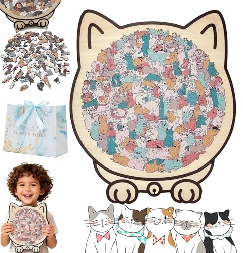 Katzenpuzzle, Katzen Puzzle, Holzpuzzle Katze, Katzenförmiges Holzpuzzle, 135-teiliges Holz-Puzzle in Katzenform, Farbiges Katzen Puzzle Holz, für Katzendamen (B)