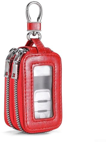 FACAIIO Funda para llaves de coche con ventana transparente, doble cremallera, de piel, protector para llaves de coche