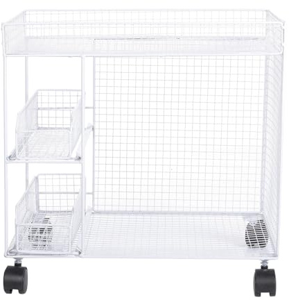 Eujgoov Chariot de Rangement de Cuisine Roulant à 3 Niveaux avec Tiroirs Coulissants, Chariot Utilitaire en Métal Robuste sur roulettes pour Organisateur de Cuisine et de Bureau, 16,9 X 14,6 X 10,6