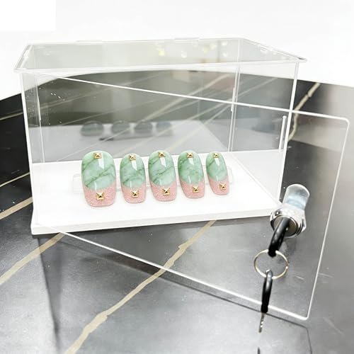 Oracra Acryl Vitrine Acryl-Nagelbox-Organizer mit Schloss, Transparenter, Staubdichter Vitrinenschrank, Quadratische Thekenvitrine für Figuren/Modelle/Schmuck(45x30x40cm(18x12x16))