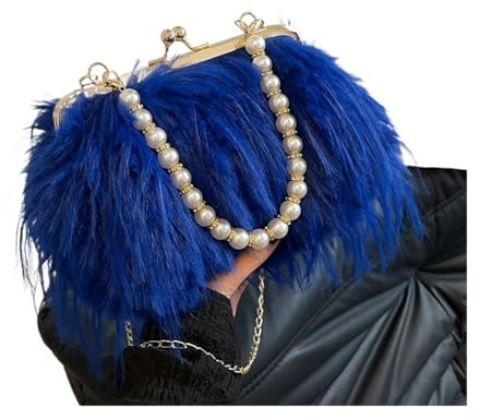 ITRHJTGP Fransväska, elegant kvällshandväska för kvinnor med pärlhalsband och tofsar, axelväska, Mörkblå, Einheitsgröße