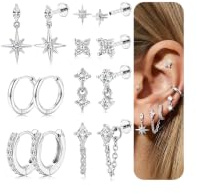 JeweBella 7 Paar Helix Piercings Chirurgenstahl Ohrringe Set Damen, Hypoallergene Flatback Ohrstecker Ohr Piercing Conch Tragus Daith Helix Piercing Flat Ohrringe Creolen Gold/Silber