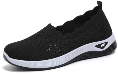 Scarpe Ortopediche Donna Estive Slip On Senza Lacci Comode Traspiranti Leggere Antiscivolo Pianta Larga Sanitarie per Diabetici Camminare Sport (Black, 37.5)
