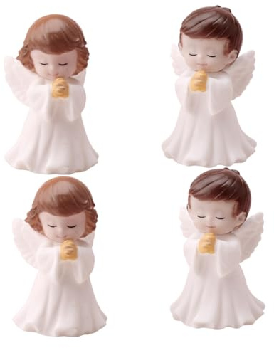 Ipetboom 4 Pezzi Statua Angelo in Preghiera Piccolo Angioletto Bianco in Plastica Decorazione Delicata per Esterni e Scrivania Raffinata e Unica