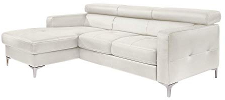 Mivano Ecksofa Sammy, Eckcouch in Lederoptik mit verstellbaren Kopfstützen und moderner Steppung, 227 x 74 x 187, Lederimitat, weiß