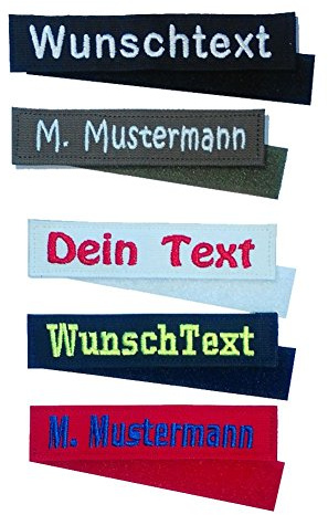 Namensschild MIT KLETT - Bestickt mit eigenem Namen/Text - diverse Farben möglich (150mm) - personalisiert