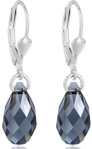 Ohrringe Silber Schwarz Tropfen Kristalle aus Österreich 925 Sterling NOBEL SCHMUCK