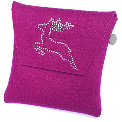 zigbaxx Wiesn-Bag SPRINGBOCK/Trachtentasche, Gürteltasche, Bauchtasche, Dirndl Tasche Oktoberfest Jägerin aus Woll-Filz mit Hirsch aus Strass, grau schwarz pink beige braun - Geschenk