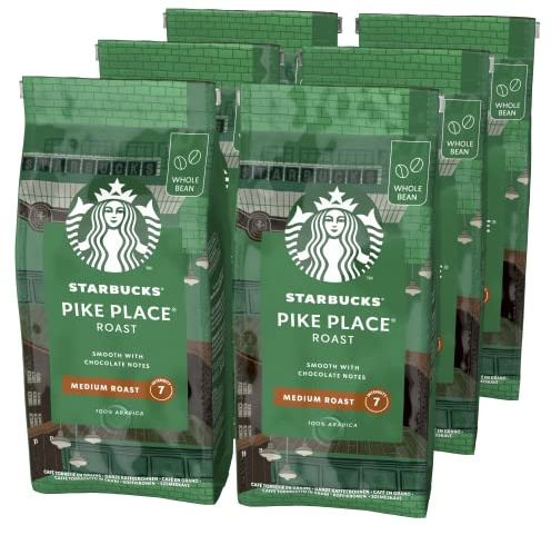 STARBUCKS Pike Place Roast, Medium Roast, Whole Bean Coffee 200g (Pack of 6)
