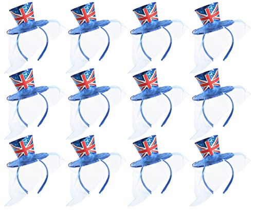 I LOVE FANCY DRESS 1 x Mini-Zylinderhut mit Schleier – Zylinderhut auf Kopfband von Rule Britannia Union Jack