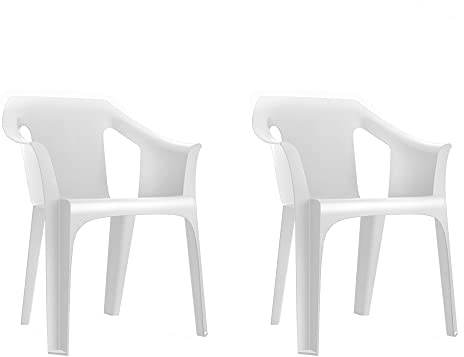 garbar Cool Set 2 Silla con Brazos Exterior | jardín, terraza, balcón, Picnic, Camping, Catering, Eventos, reuniones | diseño, Ligero, apilable | Blanco