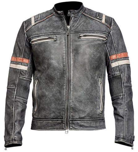 MMHKSTORE Giacca in pelle invecchiata da uomo, giacca da motociclista retrò (L), Retro 2 Nero Distressed, L