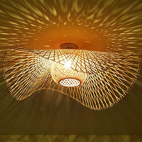 Taklampa i rotting och naturlig bambu, retro, E27, taklampa vintage, handvävd lampskärm för matsal, sovrum, vardagsrum, takbelysning för kök, korridor, ljuskrona för kontor, dekorativ, 85 cm