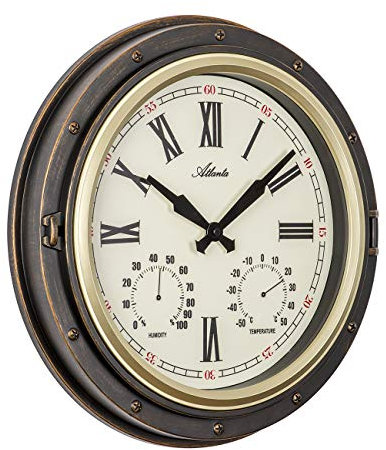 Wanduhr mit Thermometer Hygrometer für Innen und Außen Braun 40cm - 4546