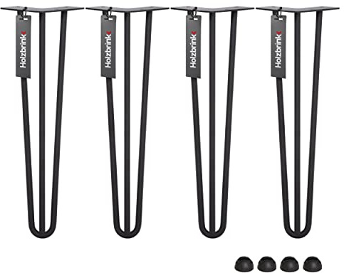 HOLZBRINK 4 x Hairpin Tischbeine Metall 3-Stangen, Hairpin Leg Möbelfuß, Schwarz, 25 cm, HLT-13A-25-9005