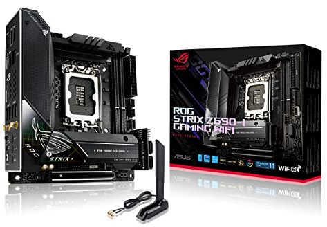 ASUS ROG Strix Z690-I Gaming WiFi 6E LGA 1700 (Intel 12th Gen) mini-ITX gaming motherboard (PCIe 5.0,DDR5,Thunderbolt 4,2.5Gb LAN,USB 3.2 Gen 2x2 front panel Type-C,2x M.2,bundled ITX expansion card)