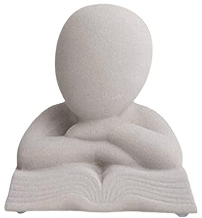 Duiaynke Estatua de cerámica abstracta de lectura y pensamiento, estatua moderna para oficina, hogar, decoración de manualidades, colección (gris, lectura)