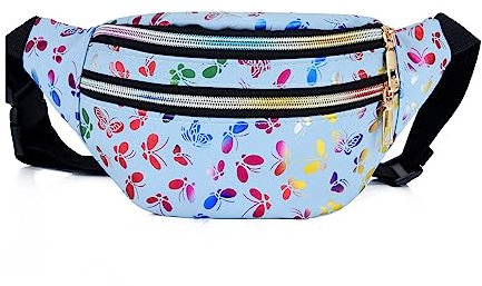 Hixingo Stylisch Bauchtasche für Damen und Herren, Schmetterling Hüfttasche Verstellbare Sport Groß Gürteltasche mit Reißverschluss für Outdoor Laufen Wandern Radfahren Gehen (31x18.5x13cm,Blau)