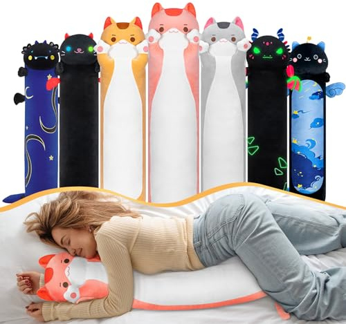 Mewaii Peluche Gatto Rosa Gigante Cuscino Lungo 50CM Cuscino Morbido Pupazzo Kawaii Giocattolo Peluche Abbraccio Regalo per Bambini