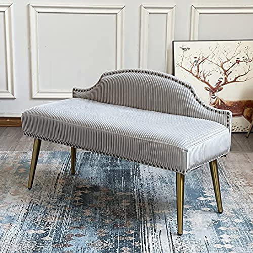 ASHILD Luxuriöse Bettbank Mit Rückenlehne, Mit Samt Gepolsterte Schlafzimmerbank, Esszimmerbank, Moderne Osmanische Bank, Hellgrau, 80X40X66Cm(31X16X26Zoll)