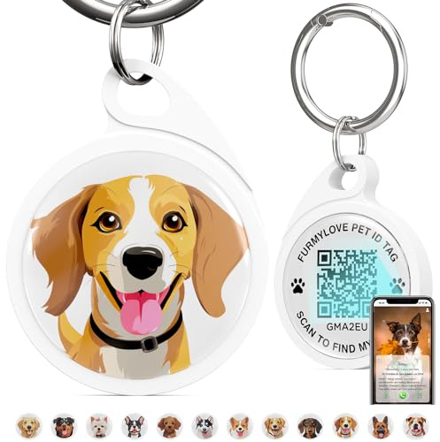 FURMYLOVE QR Code Dog Tag, Dog Tags Personalized Silent Pet ID Tag Customizable Free Pet Online Profile, Beagle