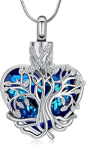 Minicremation Urna Collar para cenizas Árbol de la Vida Birthstone Corazón Colgante Cremación Keepsake Memorial Funeral Collar Joyería Regalos para Mujeres Esposa Madre